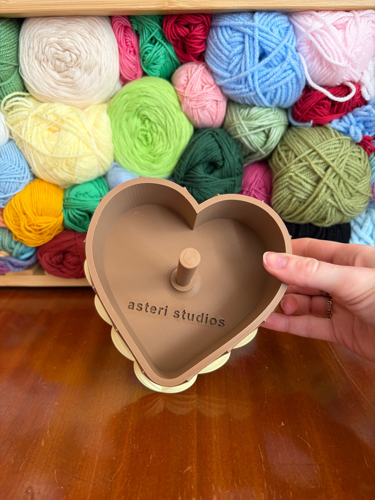 Brown & Yellow Heart Cake Yarn Spinner