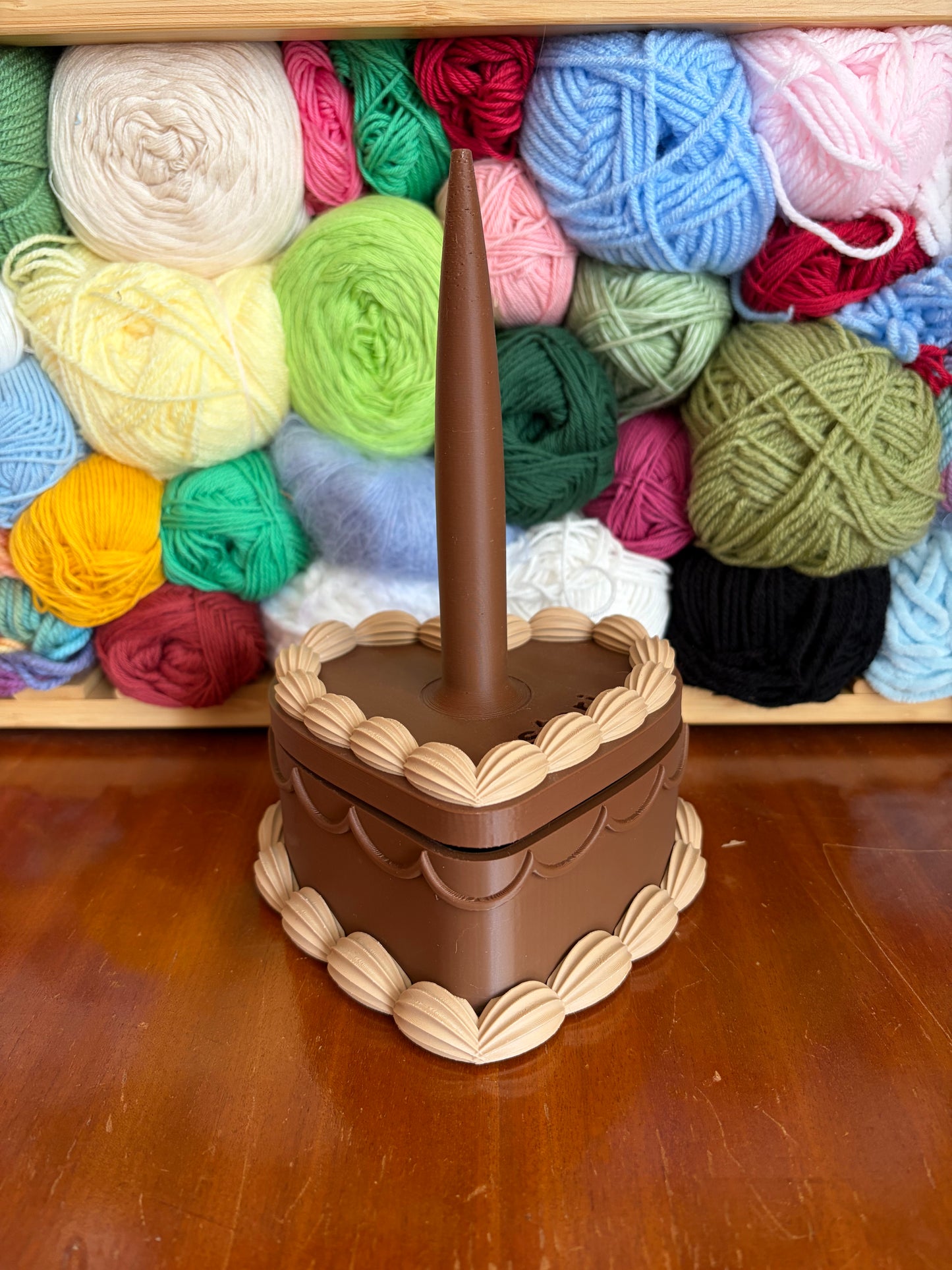 Dark & Light Brown Heart Cake Yarn Holder