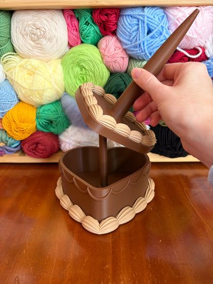 Dark & Light Brown Heart Cake Yarn Holder